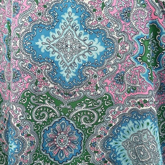 Talbots Petite Medium PM Top Geometric Flutter Sleeves Lightweight Scoop Neck - Picture 2 of 10